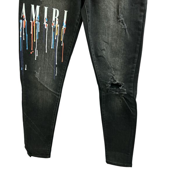 Amiri Black Paint Drop Core Logo Skinny Jeans Size 0/30 Distressed New - Picture 3 of 13